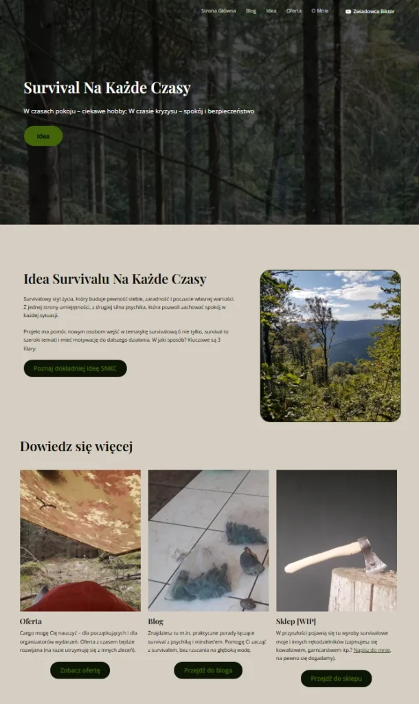 Podgląd realizacji strony internetowej bloga Survival Na Każde Czasy
